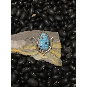 Zuni Sterling Silver Carved Turquoise Corn Pendant Sephards Hook Multi stone